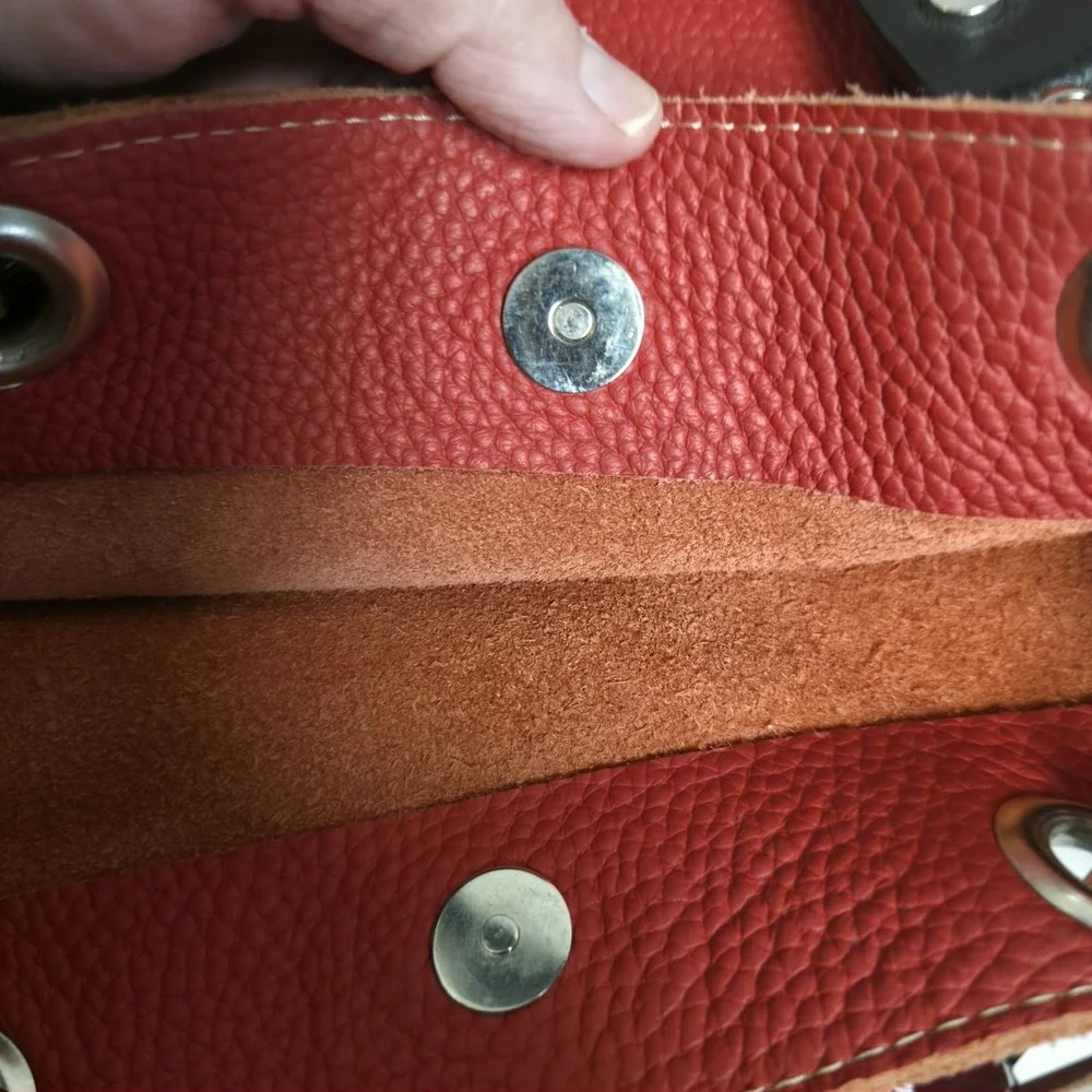 Red Leather Double Shoulder Straps Womens Tote Bag Satchel Purse